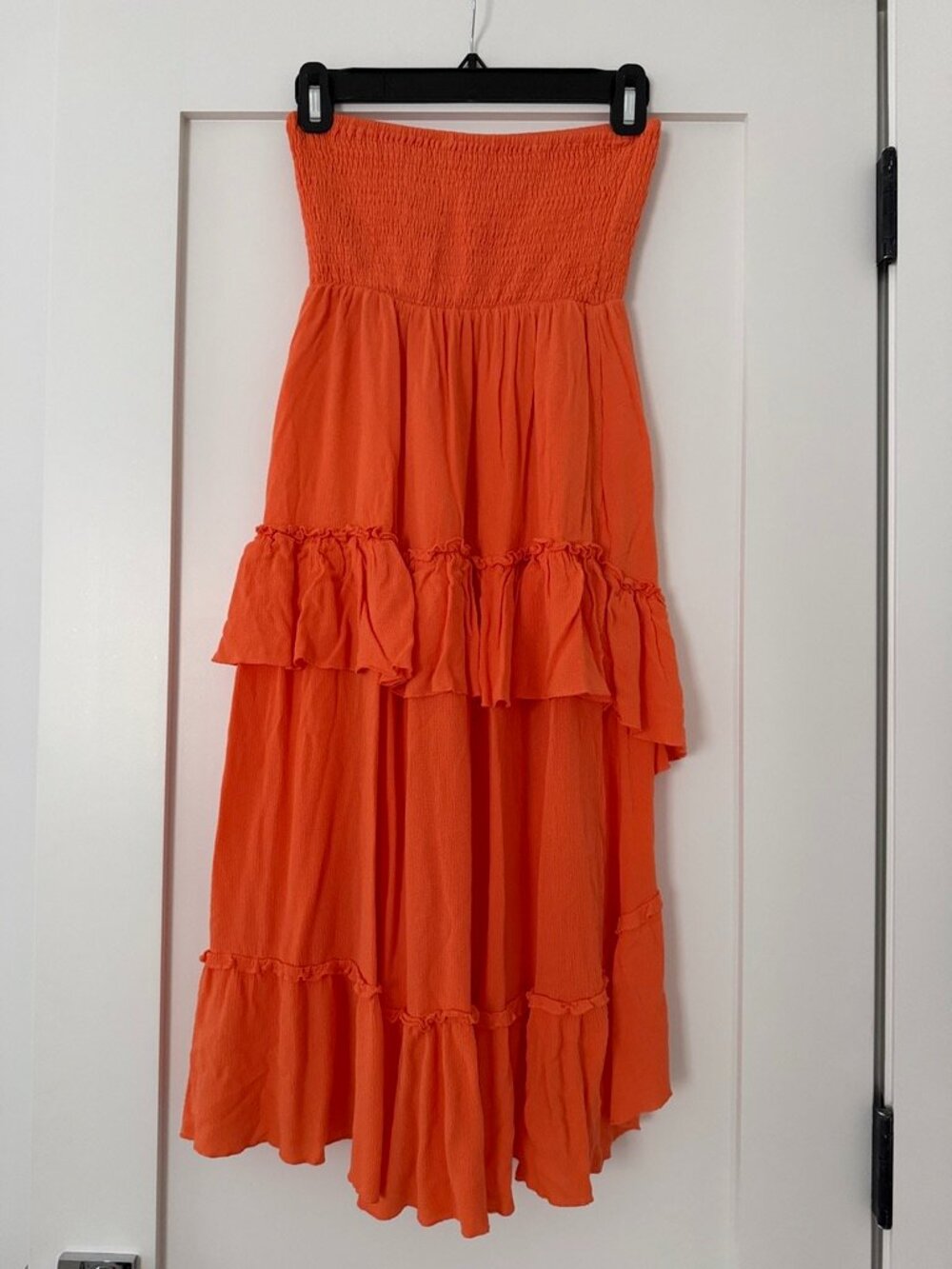 Strapless High-Low Ruffle Dress — Orange | S - Picture 3 of 7